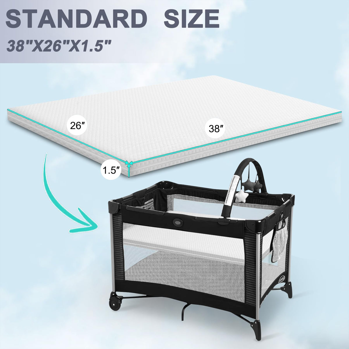 Baby Bassinet Mattress 38 x 26 Inch Gel Memory Foam F163906