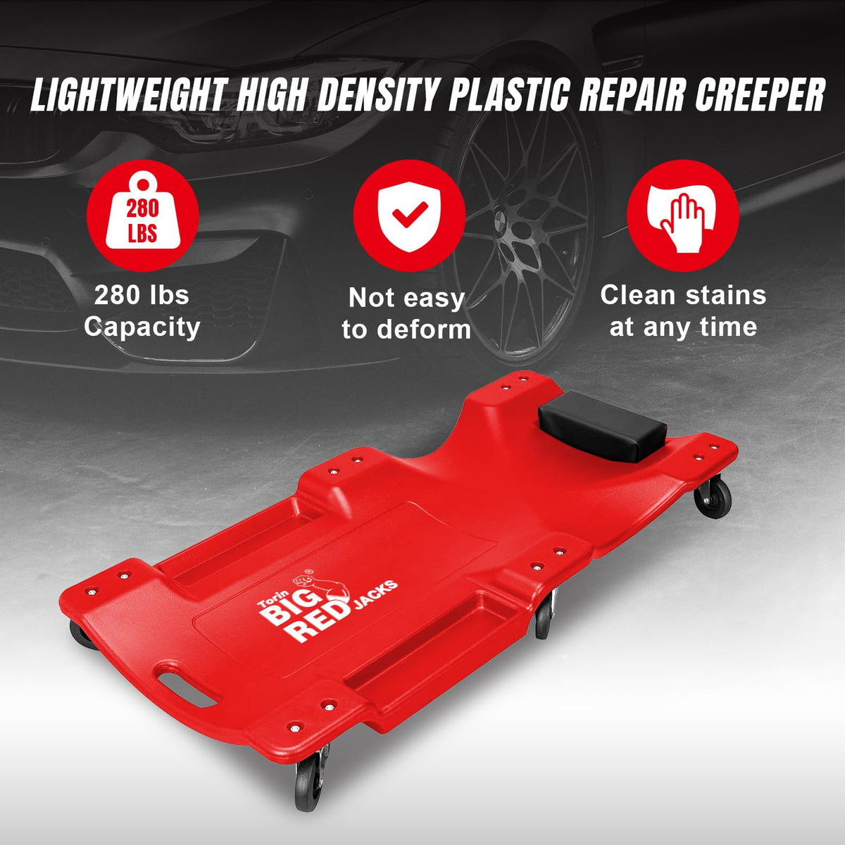 Rolling Garage Creeper with Padded Headrest and 6 Casters O17381