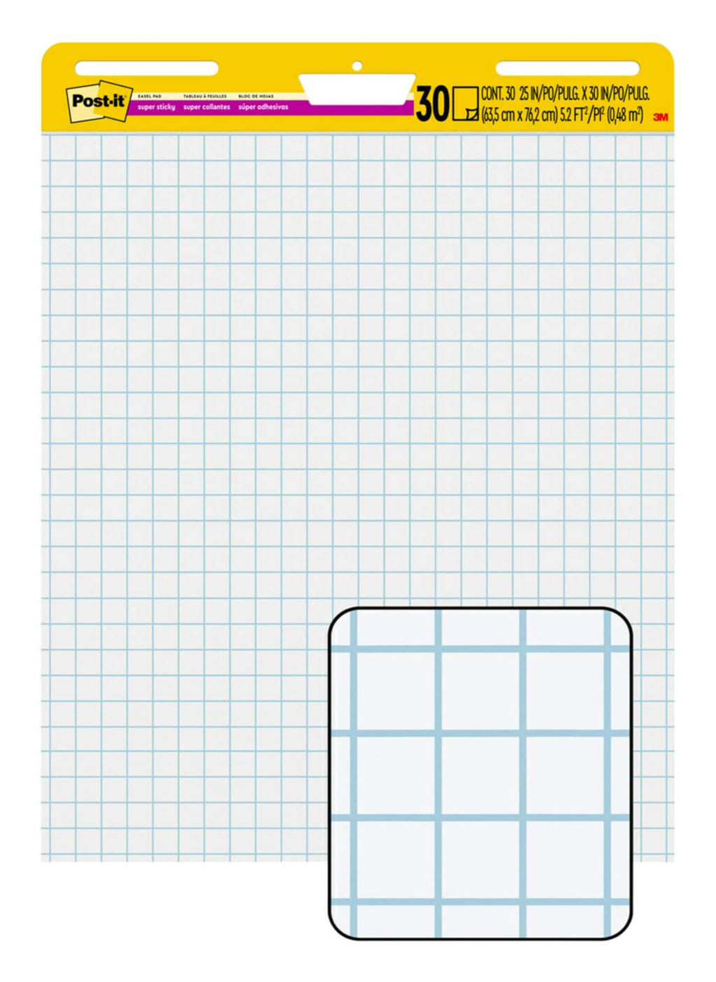 Super Sticky Easel Pad, 1" Grid Lines, 25" x 30", White, 30 Sheets B49928