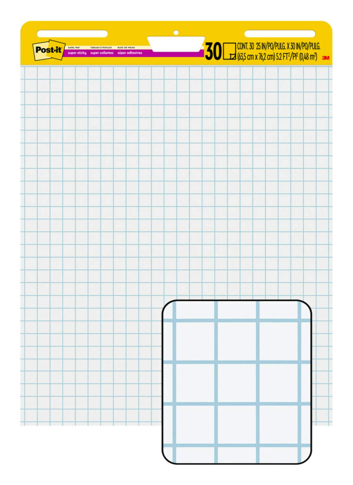 Super Sticky Easel Pad, 1" Grid Lines, 25" x 30", White, 30 Sheets B49928