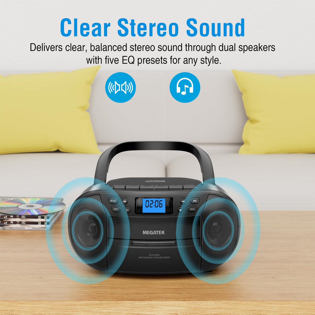 Portable CD Cassette Player Boombox with Bluetooth AM/FM Radio L321