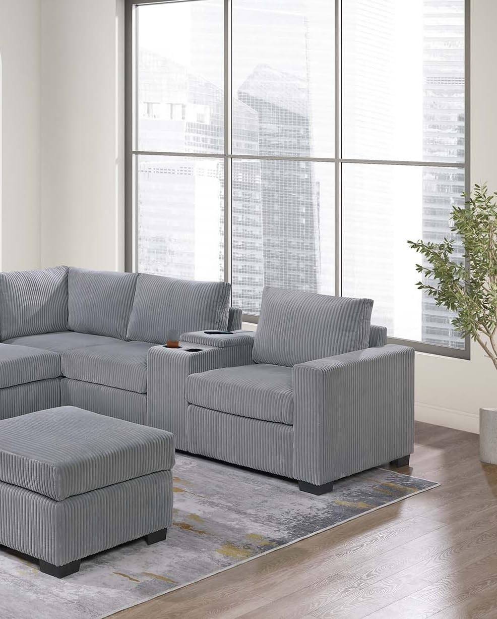 Light Gray Corduroy 4pc Sectional Sofa Set N1295