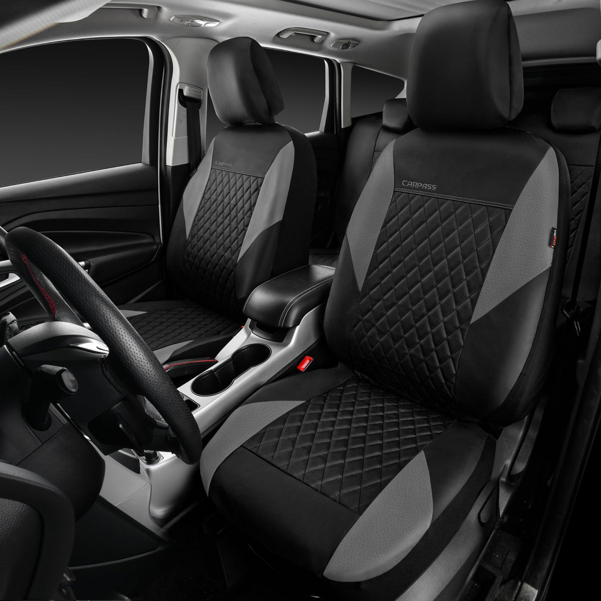 Gray Quilting Leather Full Set Car Seat Covers L25163