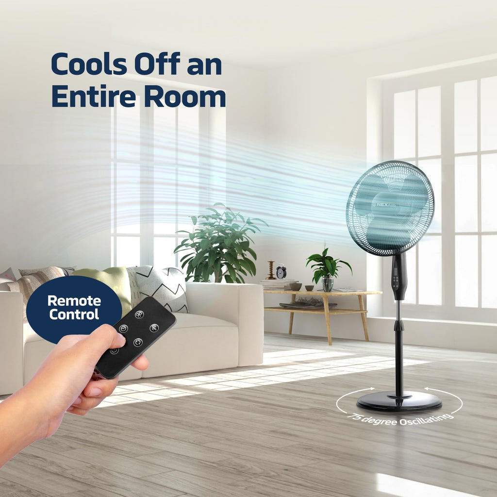 16 Inch Oscillating Pedestal Fan with Remote Control, 3 Speed, Adjustable Height R2753