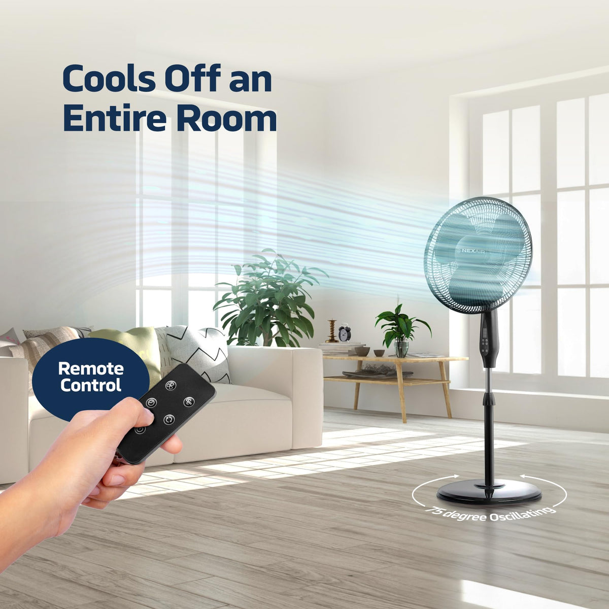 16 Inch Oscillating Pedestal Fan with Remote Control, 3 Speed, Adjustable Height R2753