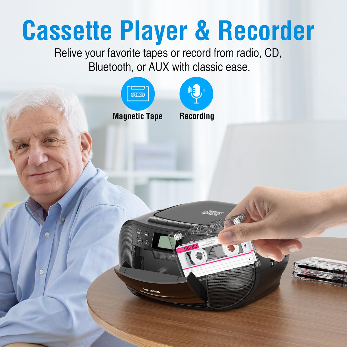 Portable CD Cassette Player Boombox with Bluetooth AM/FM Radio L321