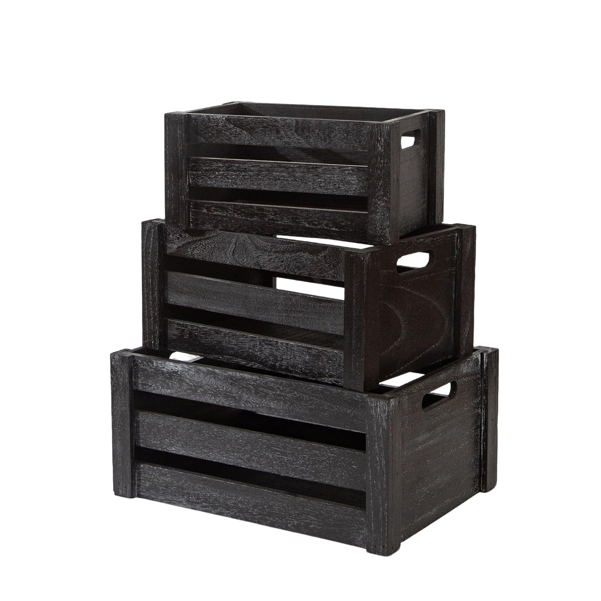 Set of 3 Nesting Wooden Crates with Handles H499904