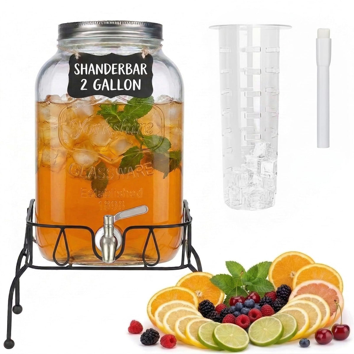 2 Gallon Glass Drink Dispenser with Stand and Lid L2258
