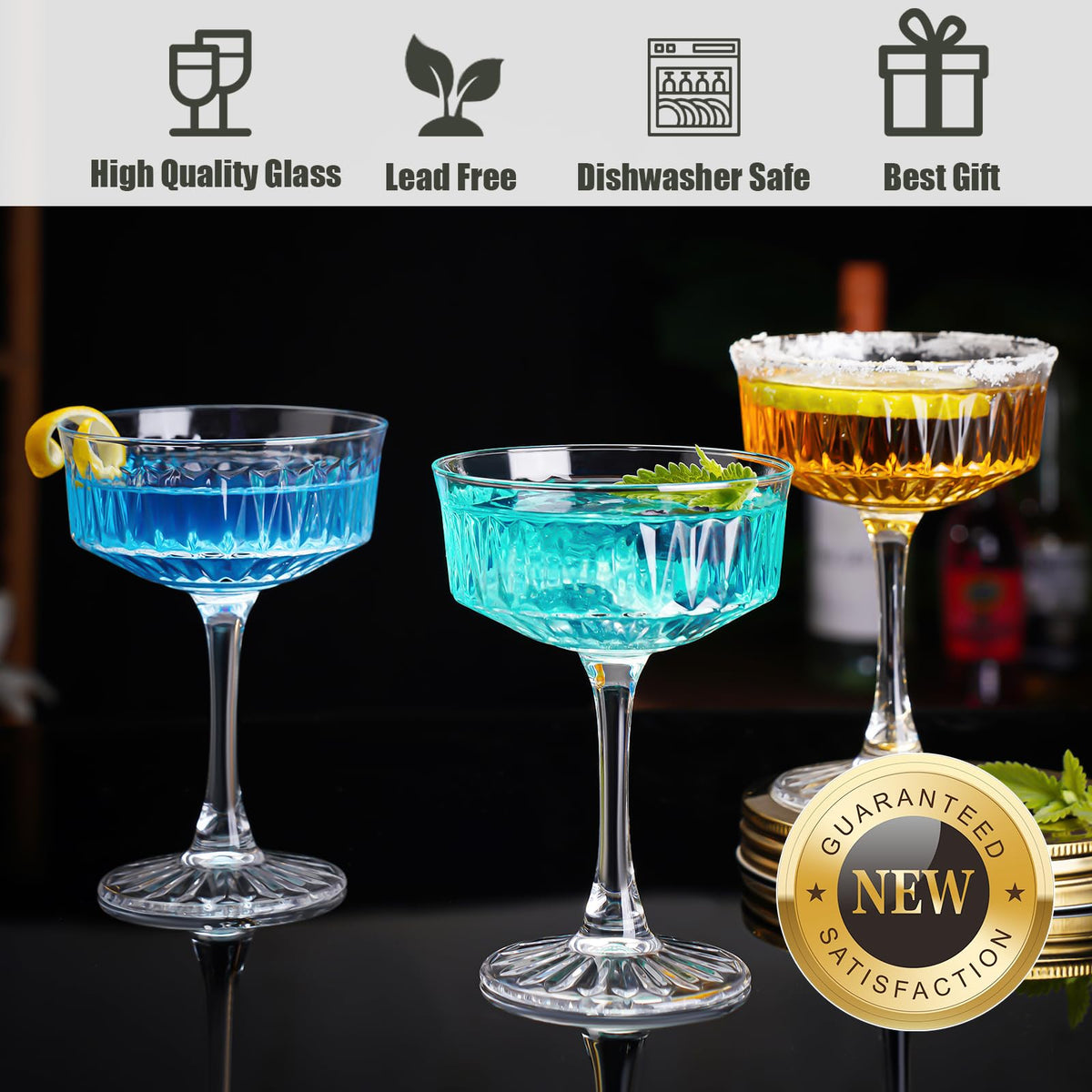 Crystal Coupe Glasses Set of 6, 6.8oz Cocktail Glasses B876