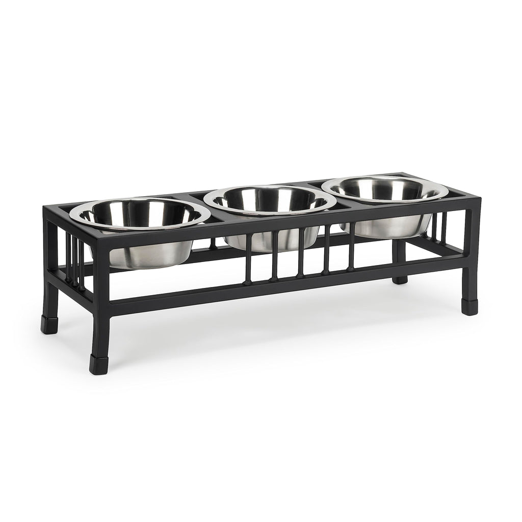 Black 3 Bowl Metal Raised Pet Feeder J1308