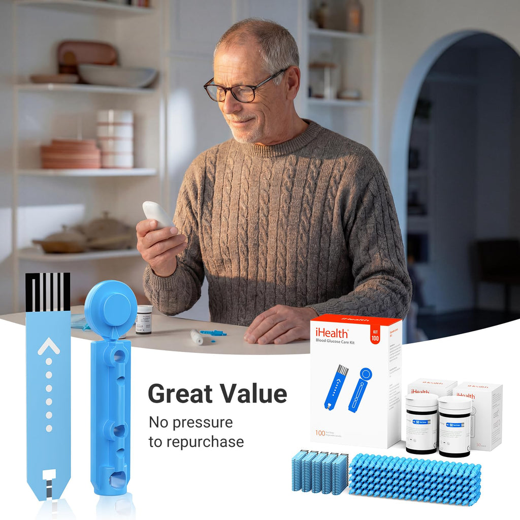 Blood Glucose Monitor Kit, 100 Strips & Lancets L1814