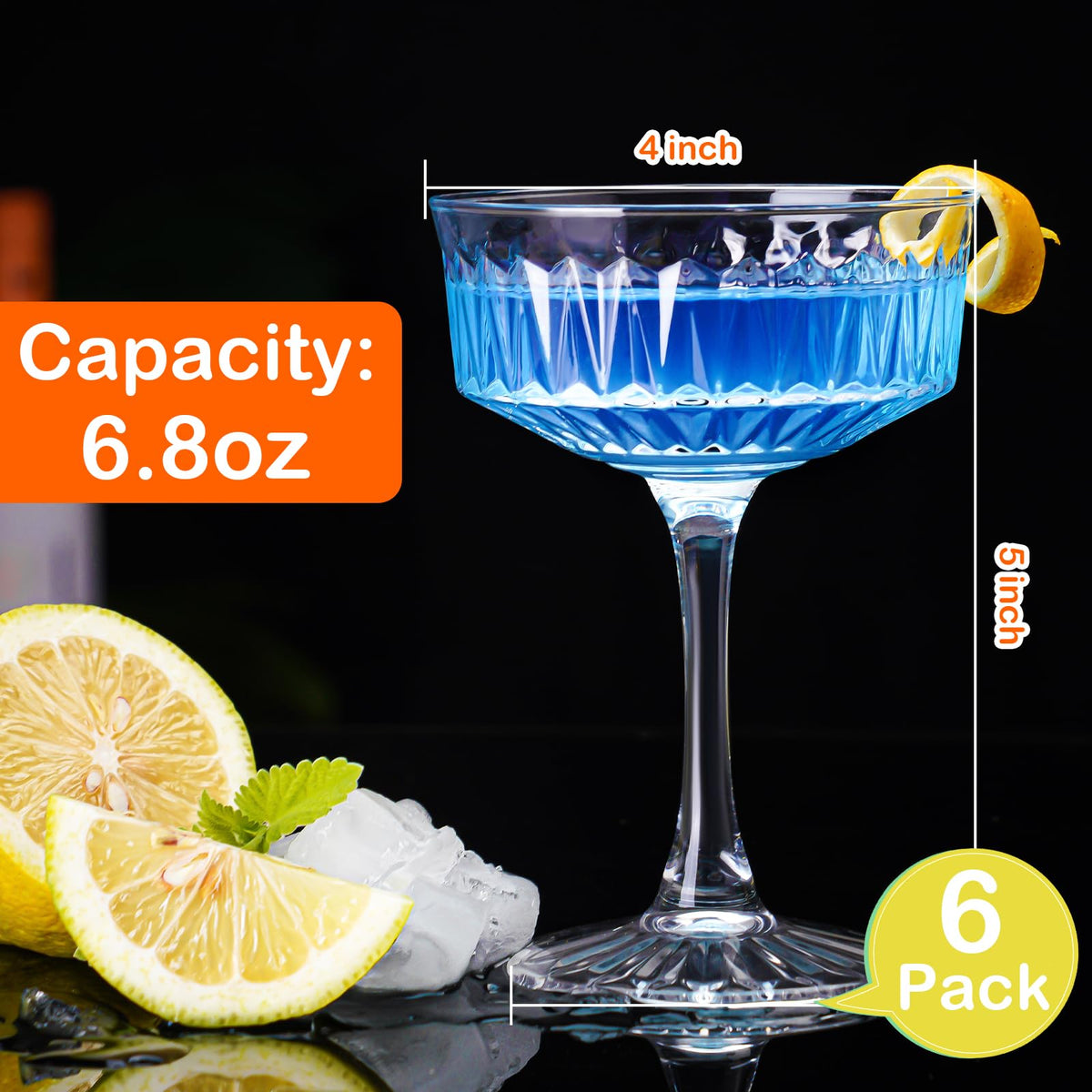 Crystal Coupe Glasses Set of 6, 6.8oz Cocktail Glasses B876