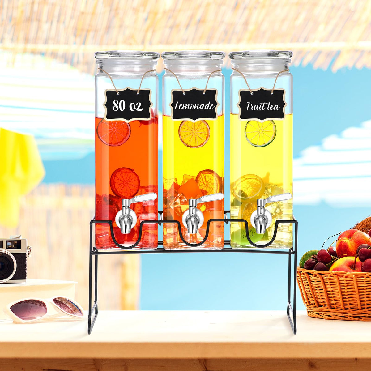 80 oz Glass Drink Dispenser with Stand and Spigot C84453