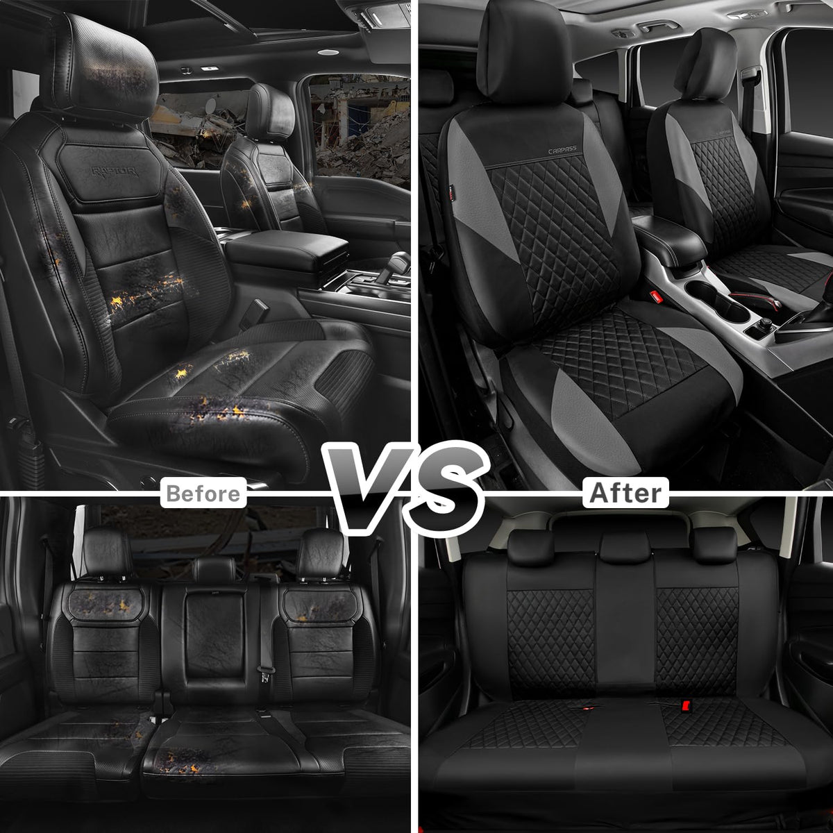 Gray Quilting Leather Full Set Car Seat Covers L25163