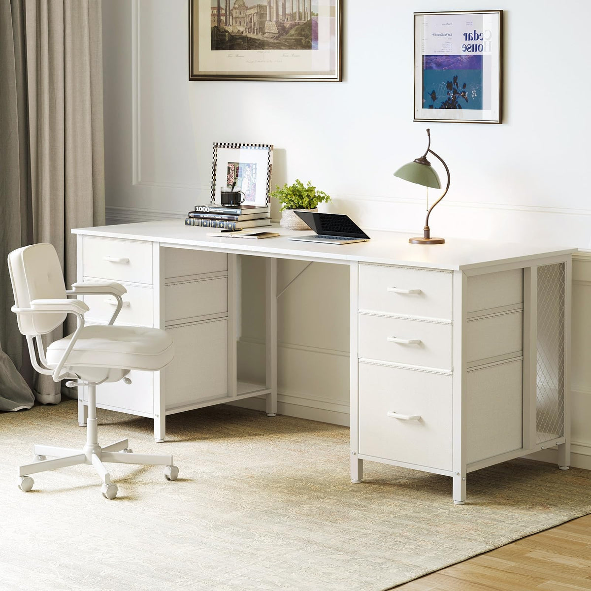 63 inch Computer Desk with 6 Fabric Drawers D658725