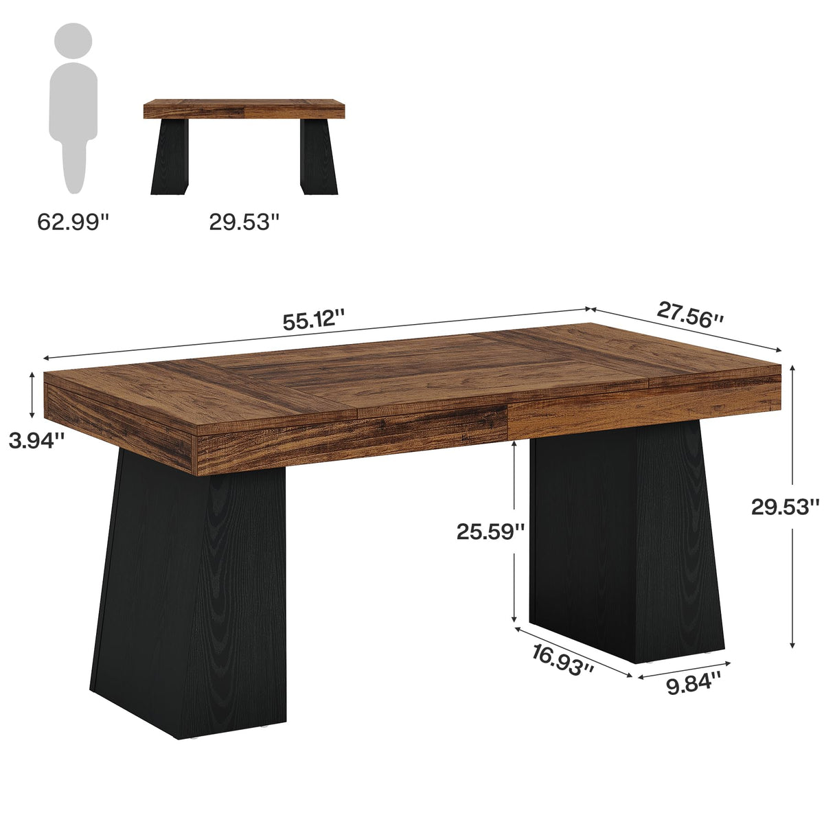 55" Wooden Office Desk with Double Pedestal U990445