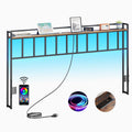 King Size Headboard with LED Light, Outlets and USB Ports, Storage Rack, Rustic Brown B6498