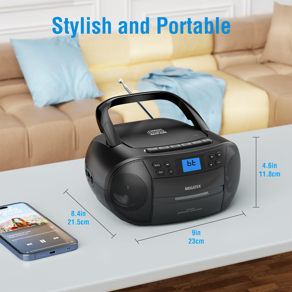 Portable CD Cassette Player Boombox with Bluetooth AM/FM Radio L321