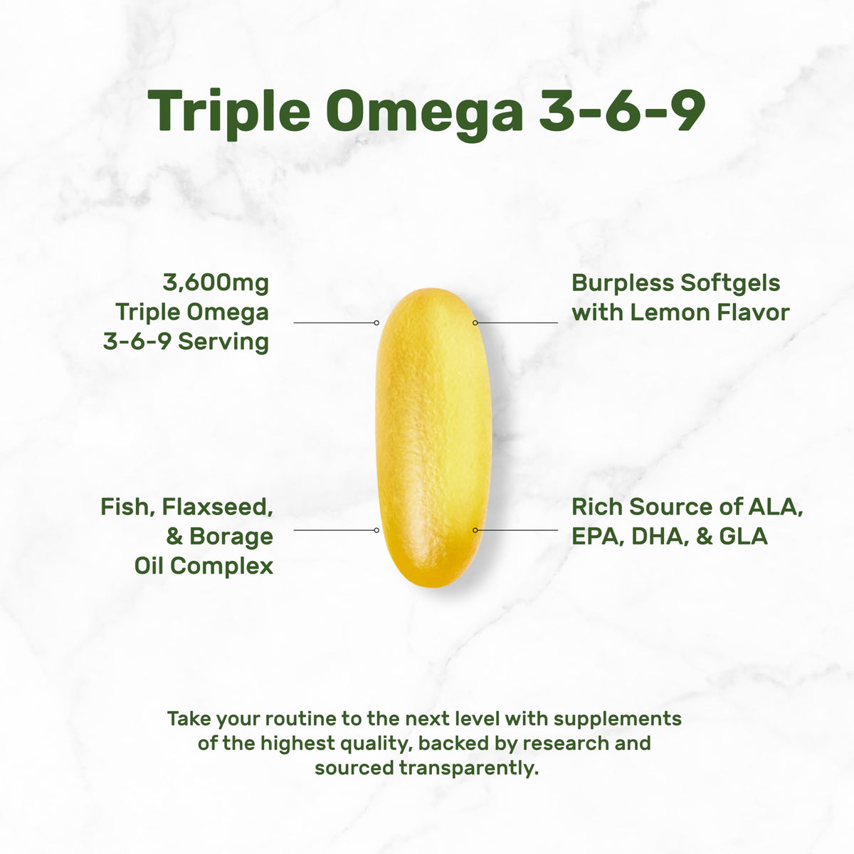 Omega 3-6-9 Fish Oil 3,600mg 240 Softgels Lemon Flavored C95240