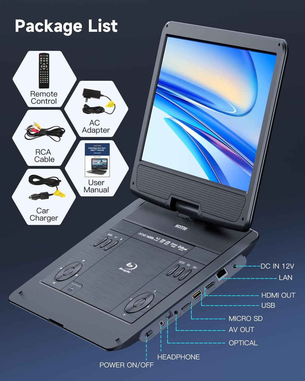 16.9" Portable Blu Ray Player with 14.1" 1080P Swivel Screen U167690