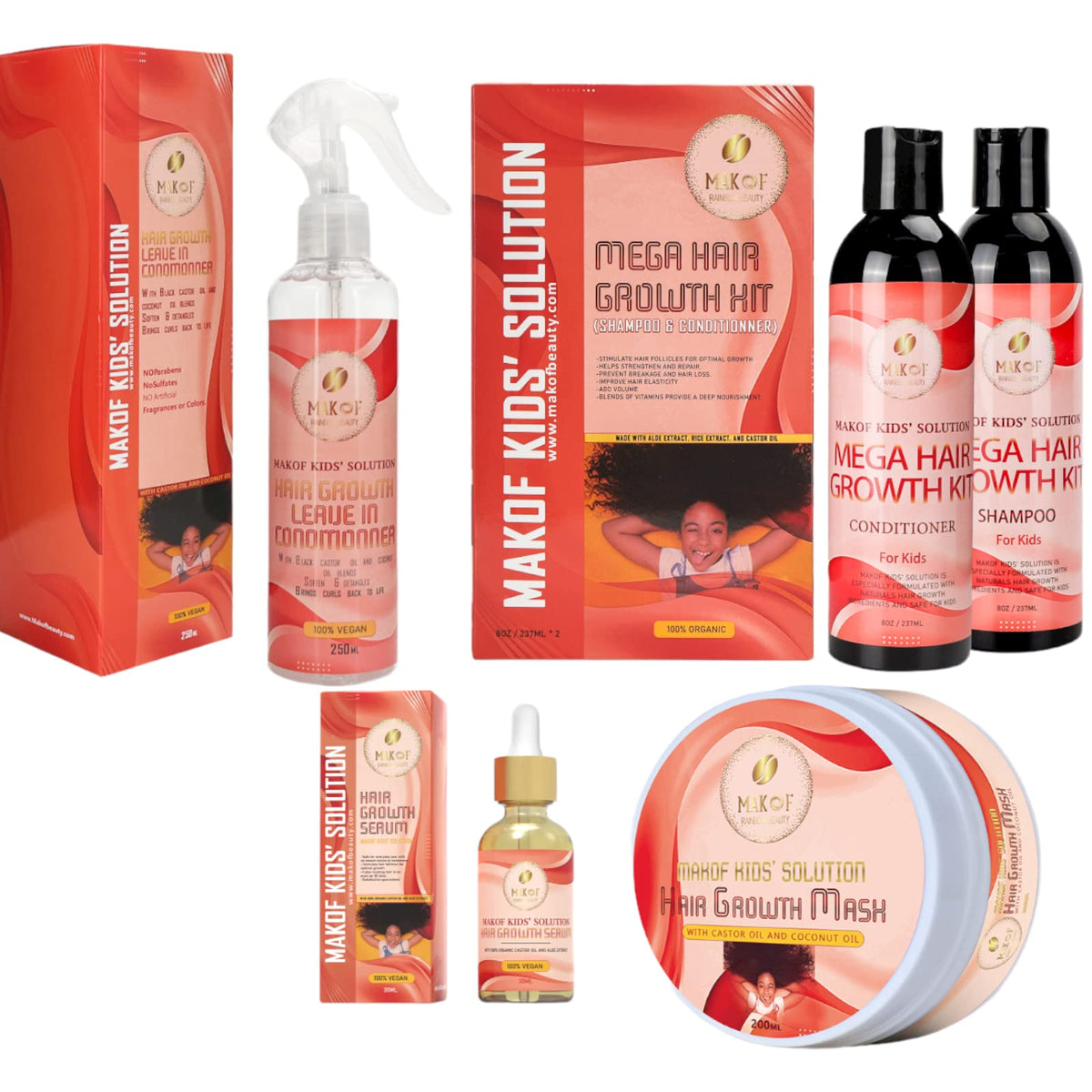 Kid’s Shampoo & Conditioner Set with Black Castor Oil, Argan Oil, Hair Mask Treatment and Leave-in Conditioner A231