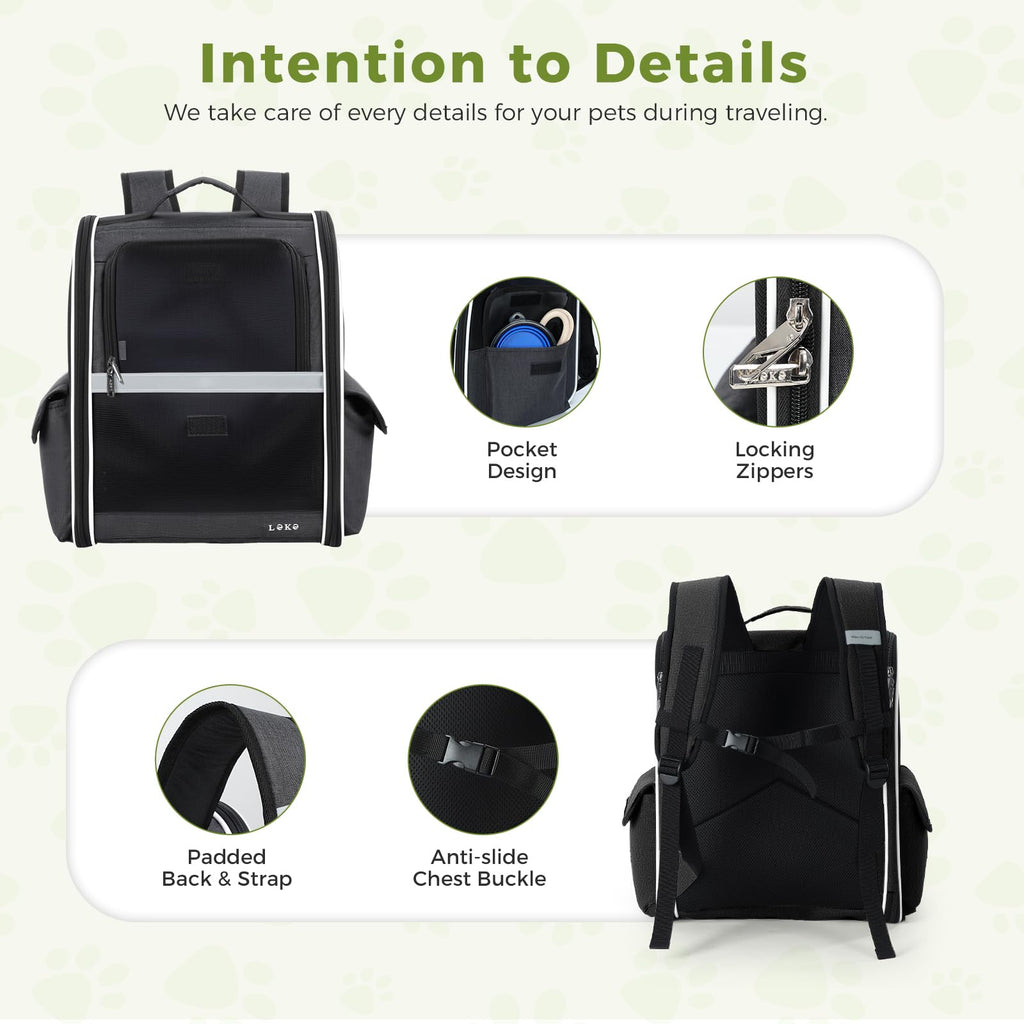 Dog Carrier Backpack for Small Medium Dogs Cats up to 18 lbs, Breathable Pet Backpack Carrier with 3 Entrances N634