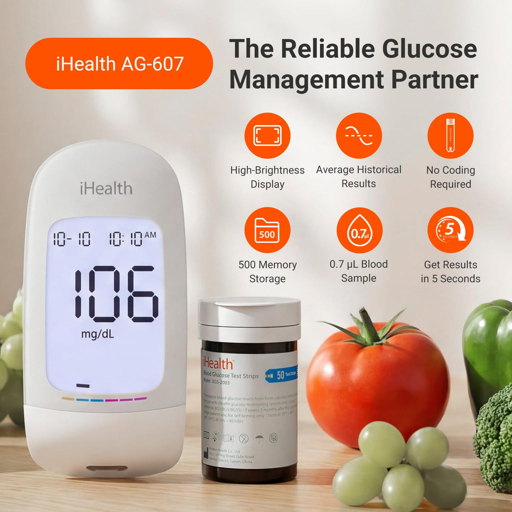 Blood Glucose Monitor Kit, 100 Strips & Lancets L1814