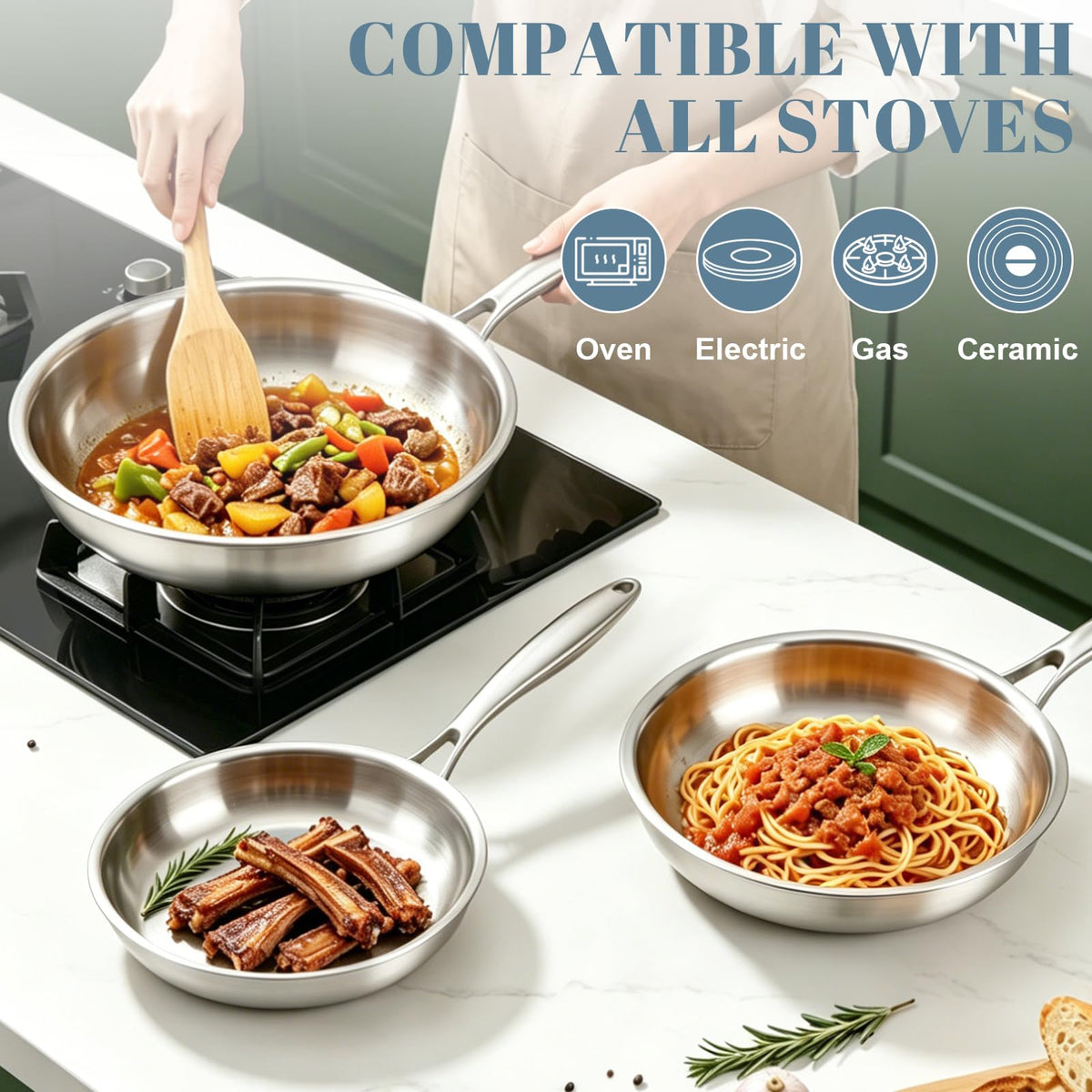 Tri-Ply Stainless Steel 7-Piece Frying Pan Set E69641