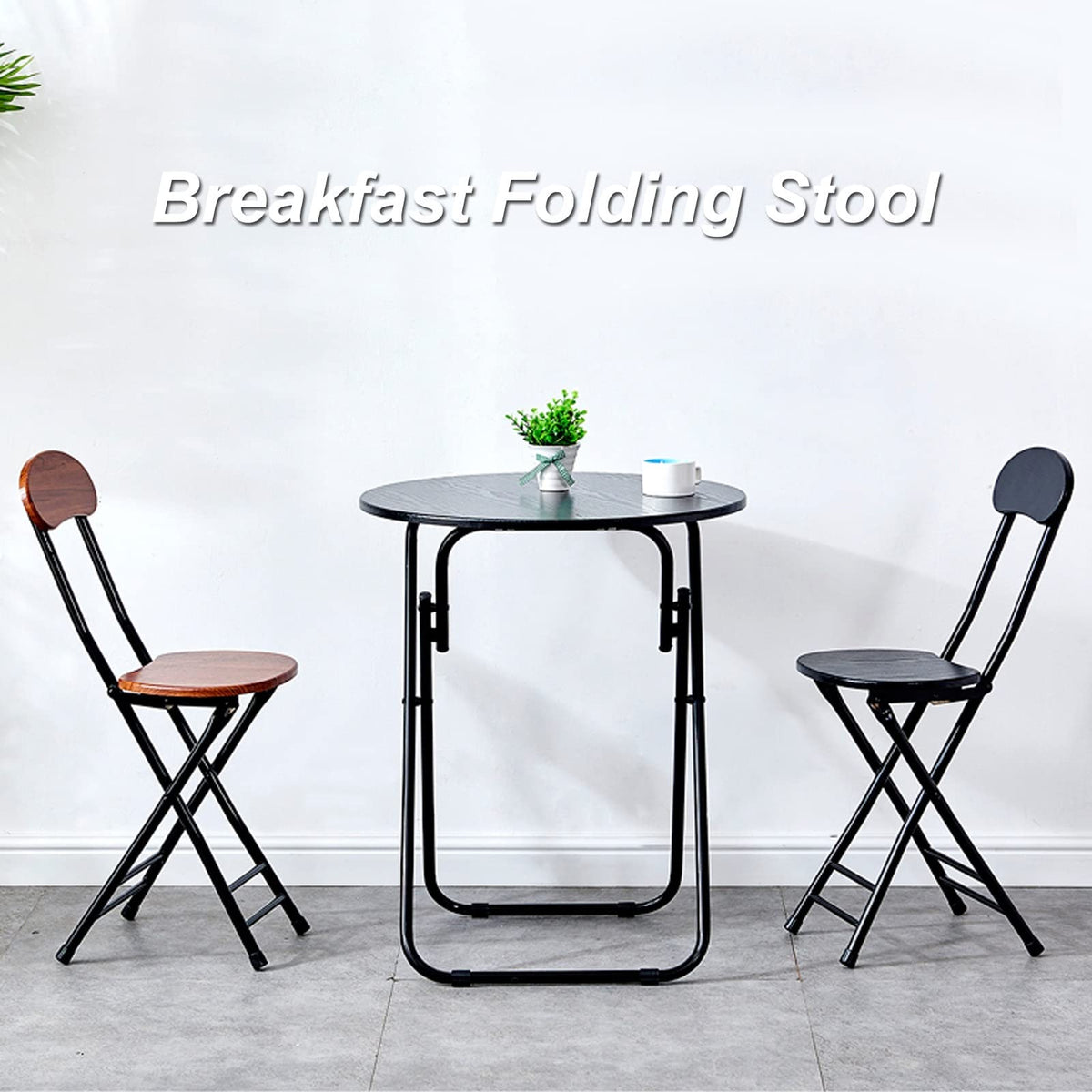 Black 18 Inch Folding Stool with Backrest and Footrest H4394