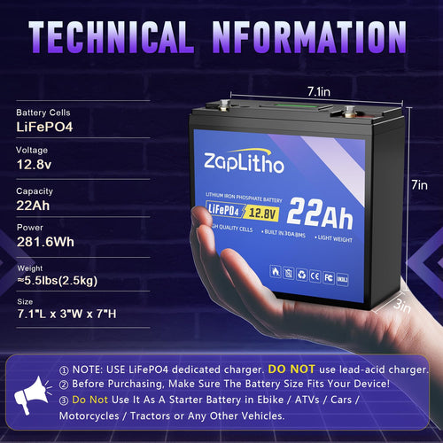 12V 22Ah LiFePO4 Lithium Battery G376225