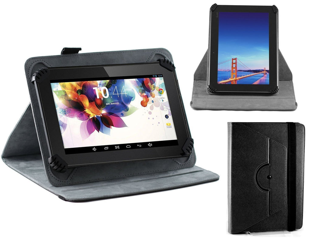 Black Faux Leather Hard Case Cover with 360 Rotational Stand Q77525