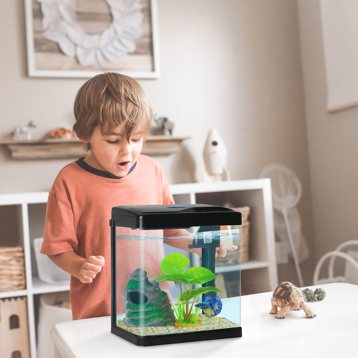 2 Gallon Self Cleaning Glass Betta Fish Tank with LED Light Z124