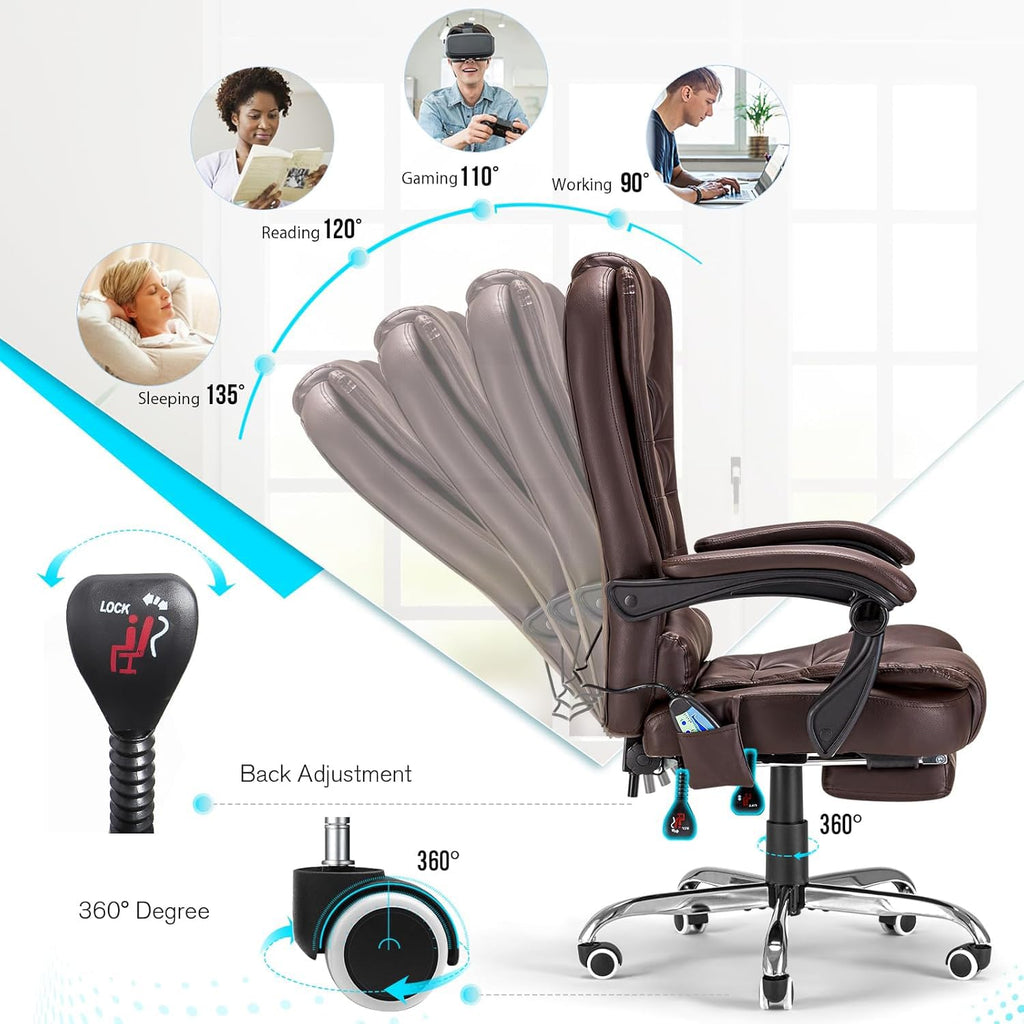 Massage Office Chair with Heat Function & Footrest T3110