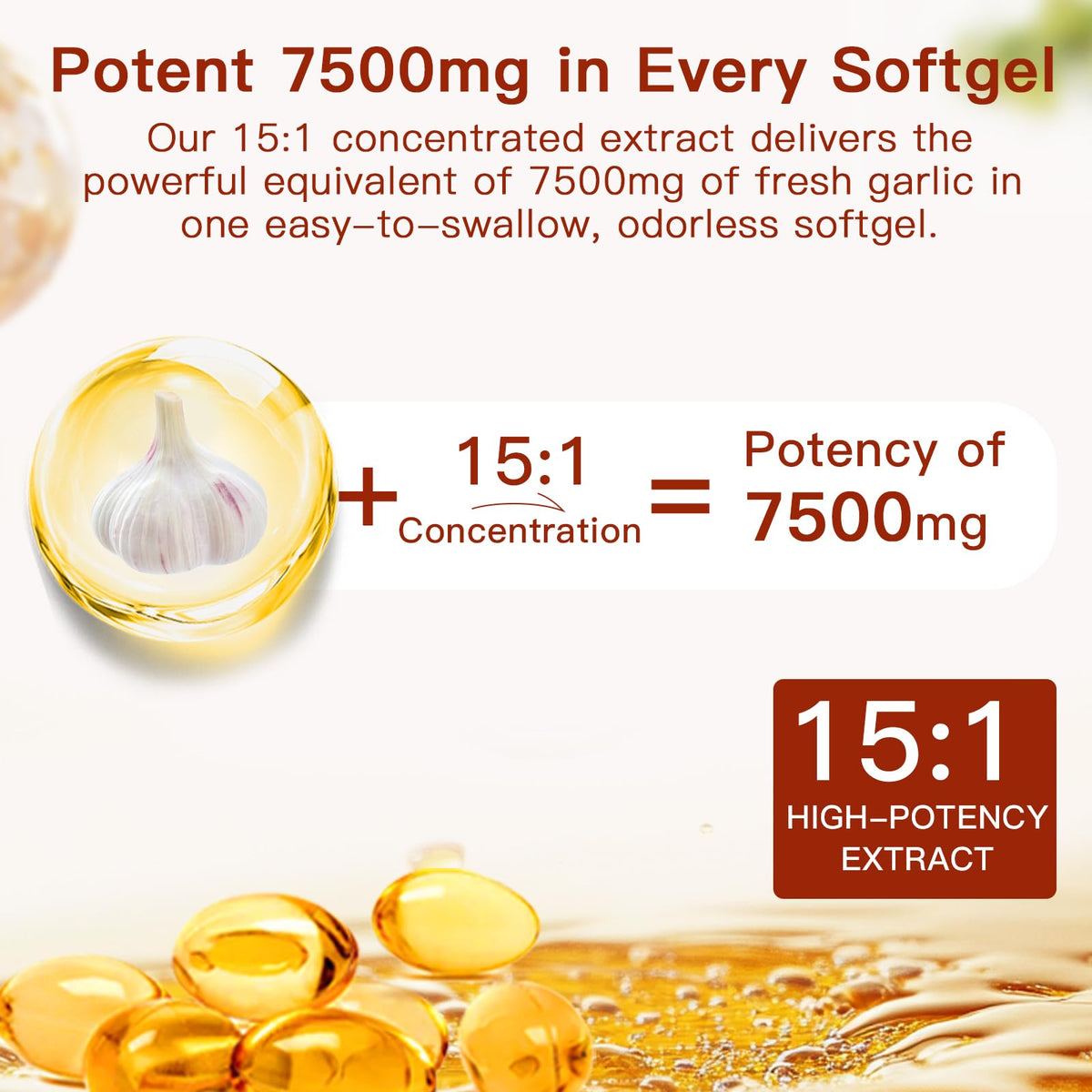 7500mg Organic Garlic Capsules Supplement, Vegetarian, Non-GMO, 300 Count A56940