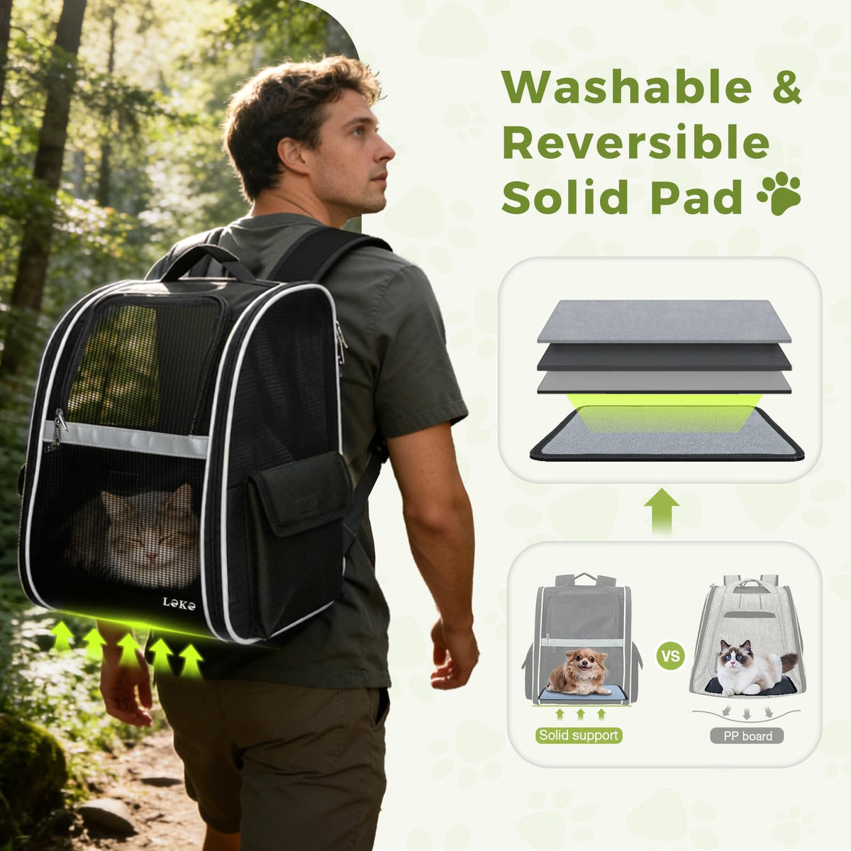 Dog Carrier Backpack for Small Medium Dogs Cats up to 18 lbs, Breathable Pet Backpack Carrier with 3 Entrances N634