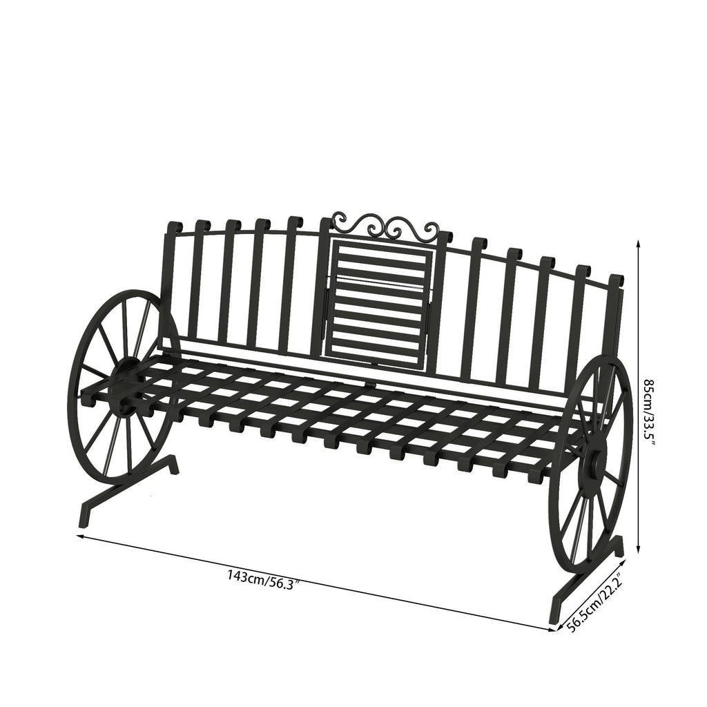 Black Outdoor Garden Bench with Built-in Table Q4302