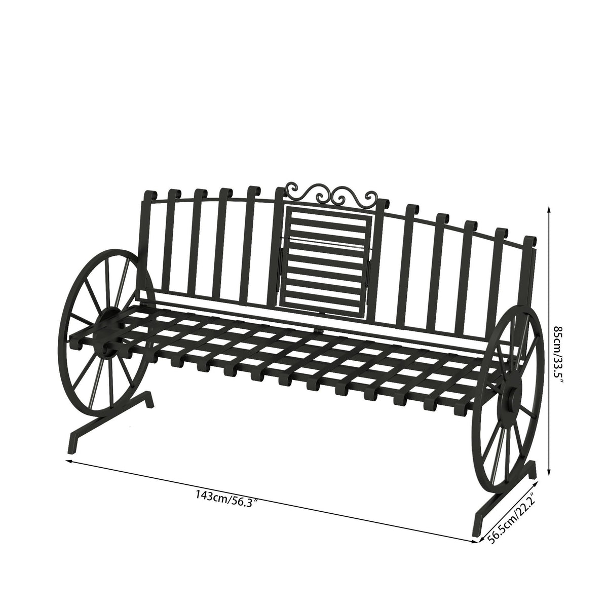 Black Outdoor Garden Bench with Built-in Table Q4302