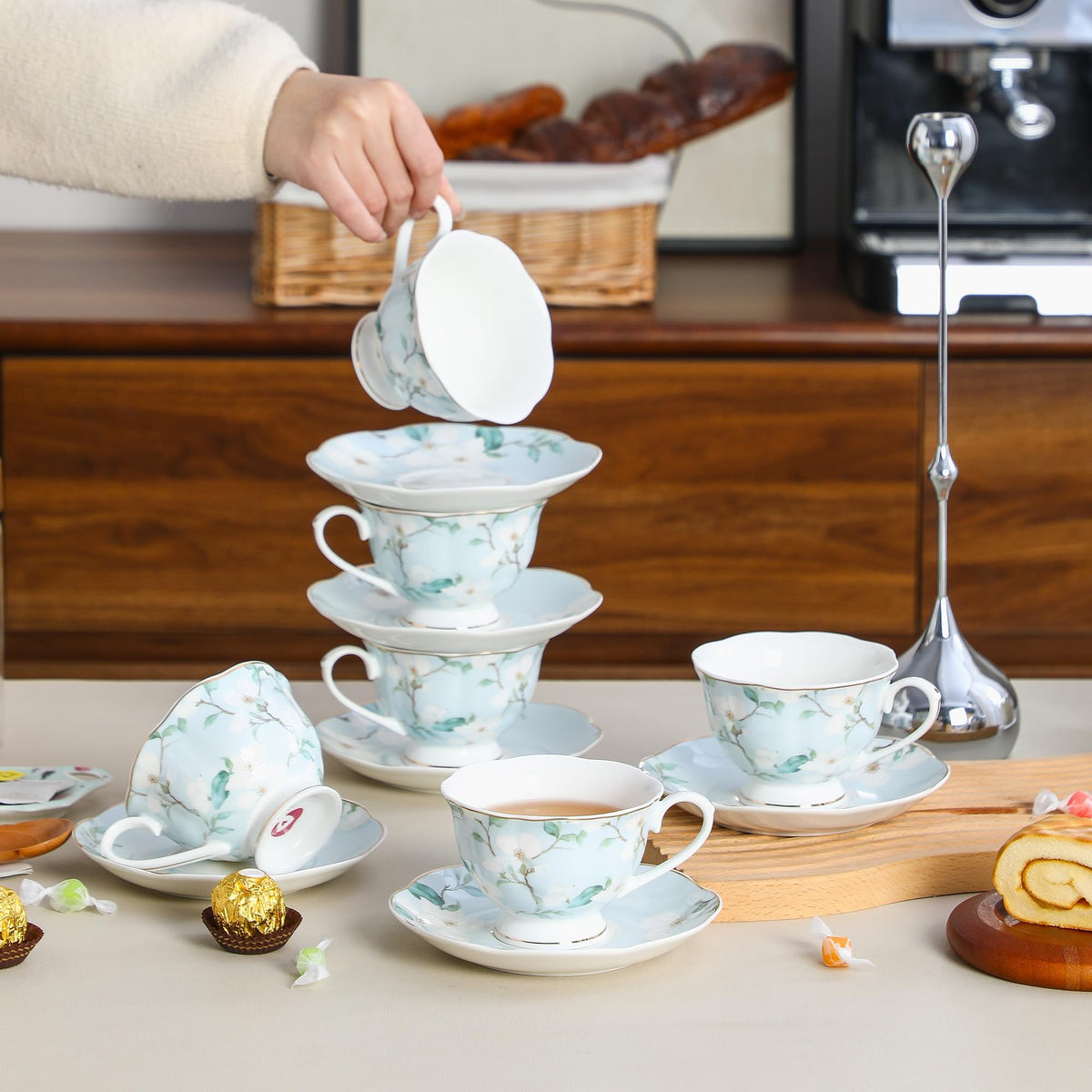 6oz Porcelain Tea Cup & Saucer Set of 6 L2069
