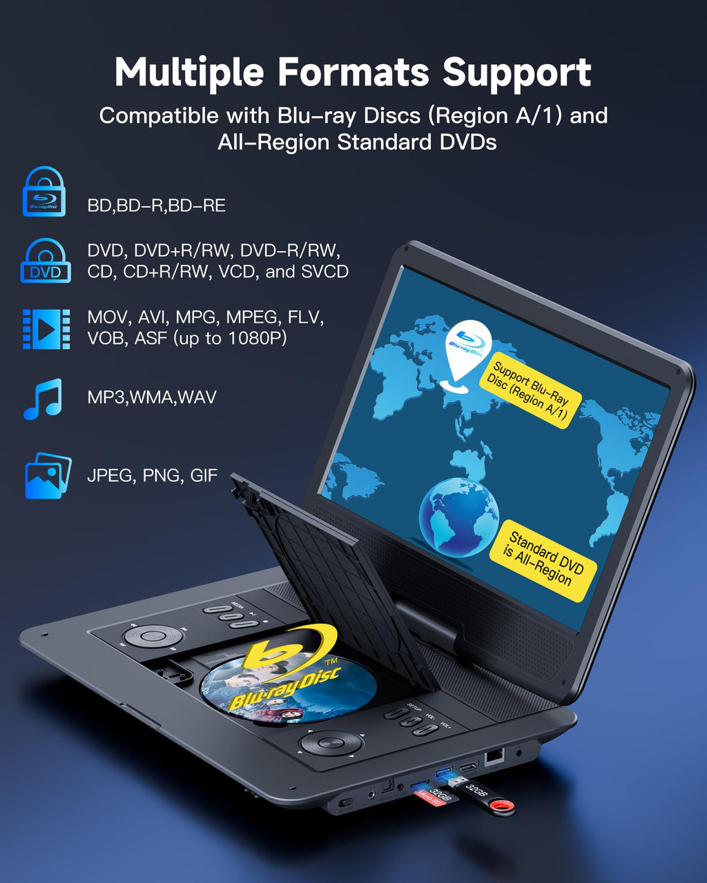 16.9" Portable Blu Ray Player with 14.1" 1080P Swivel Screen U167690