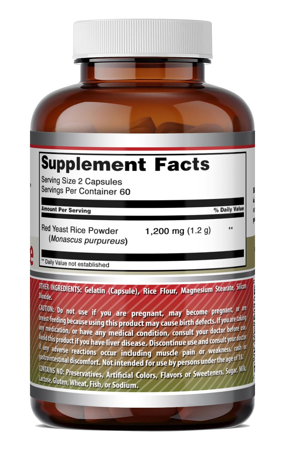 Red Yeast Rice 1200mg Capsules Supplement 120 Count 3 Pack T940