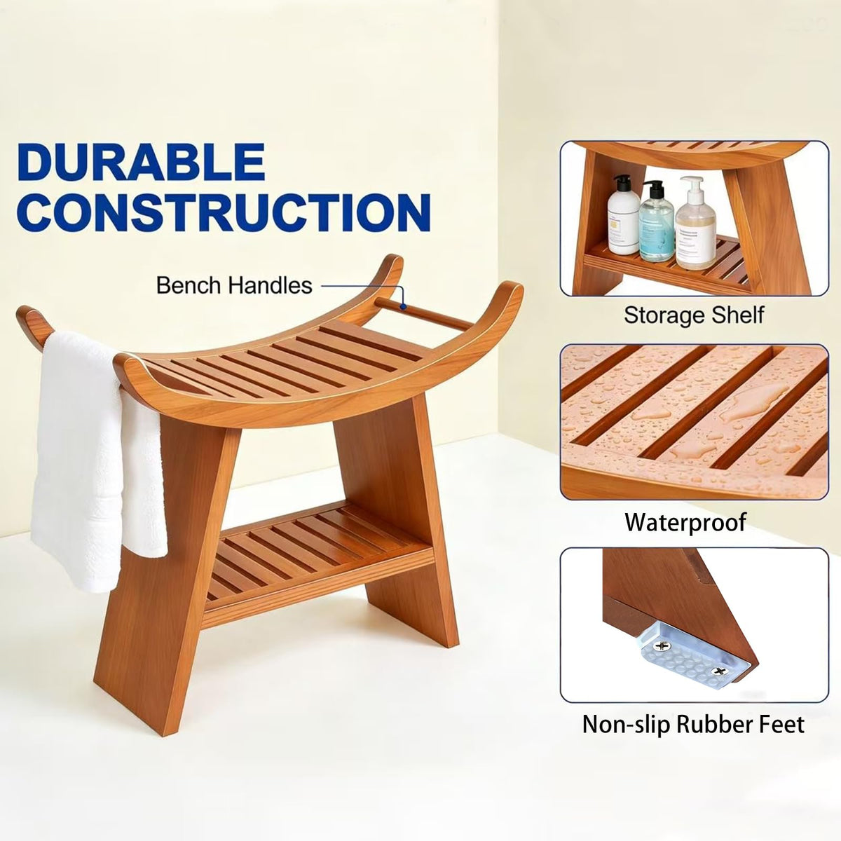Teak Shower Bench with Storage Shelf V773400
