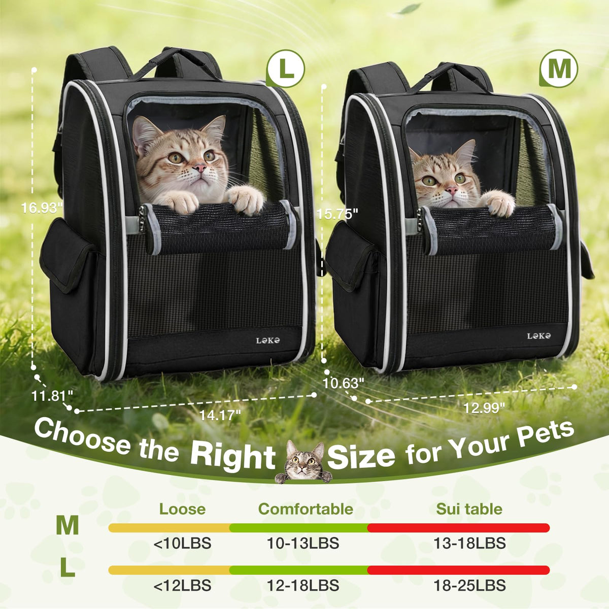 Dog Carrier Backpack for Small Medium Dogs Cats up to 18 lbs, Breathable Pet Backpack Carrier with 3 Entrances N634