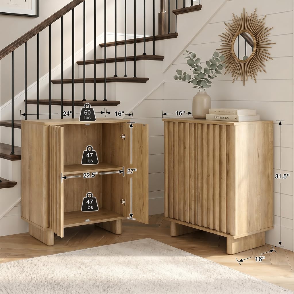 Brown Oak Fluted Sideboard Buffet Cabinet R149408