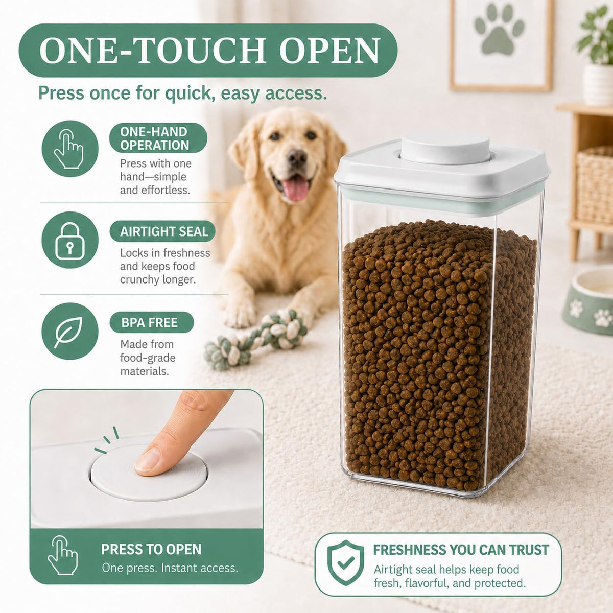 Airtight Pet Food Storage Container 4.2Qt with Lid and Scoop D641