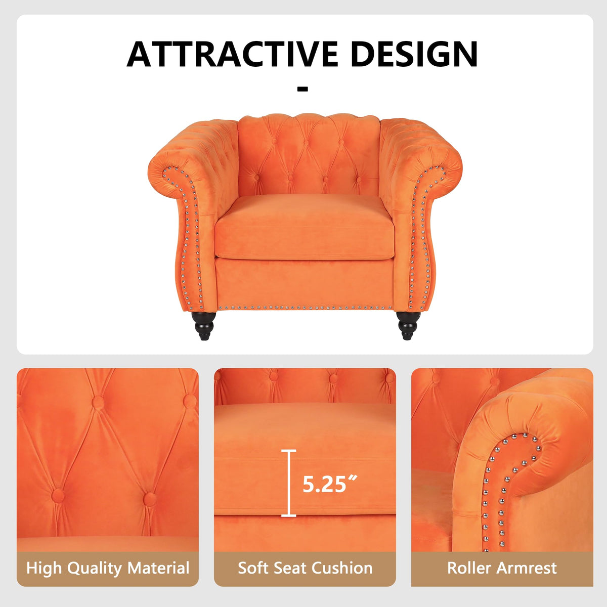 Orange Velvet Tufted Accent Chair Z6693