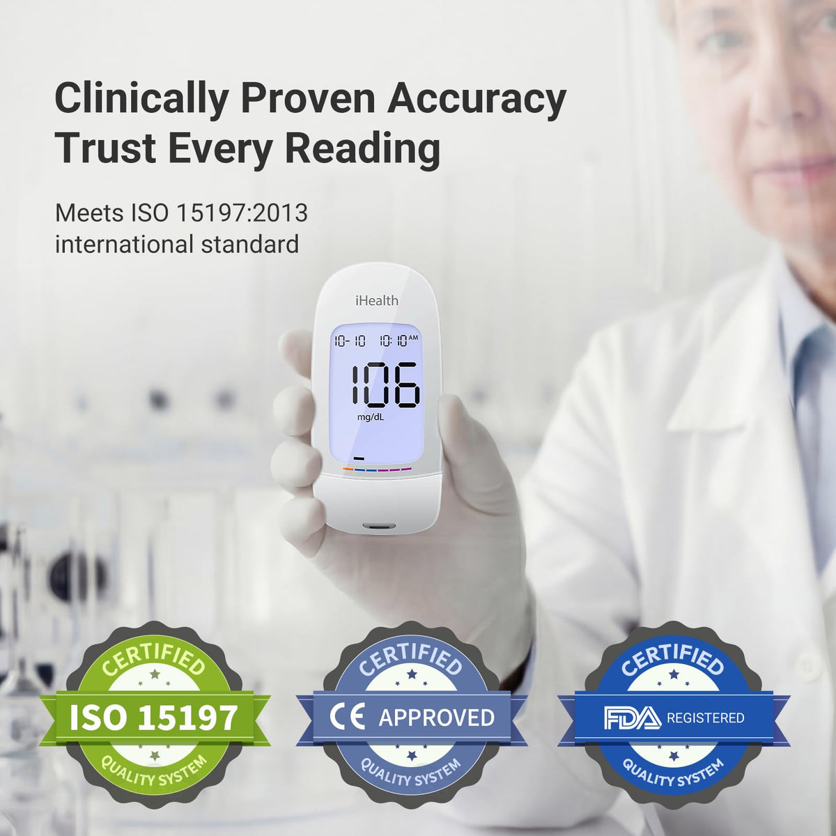 Blood Glucose Monitor Kit, 100 Strips & Lancets L1814