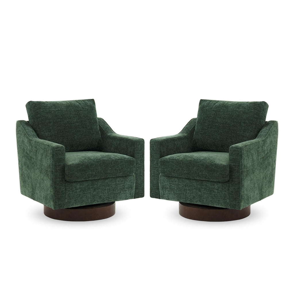 Chenille Green Swivel Accent Chairs Set of 2 U23605