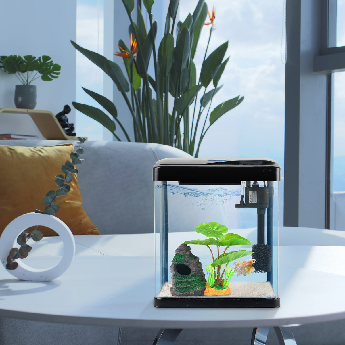 2 Gallon Self Cleaning Glass Betta Fish Tank with LED Light Z124