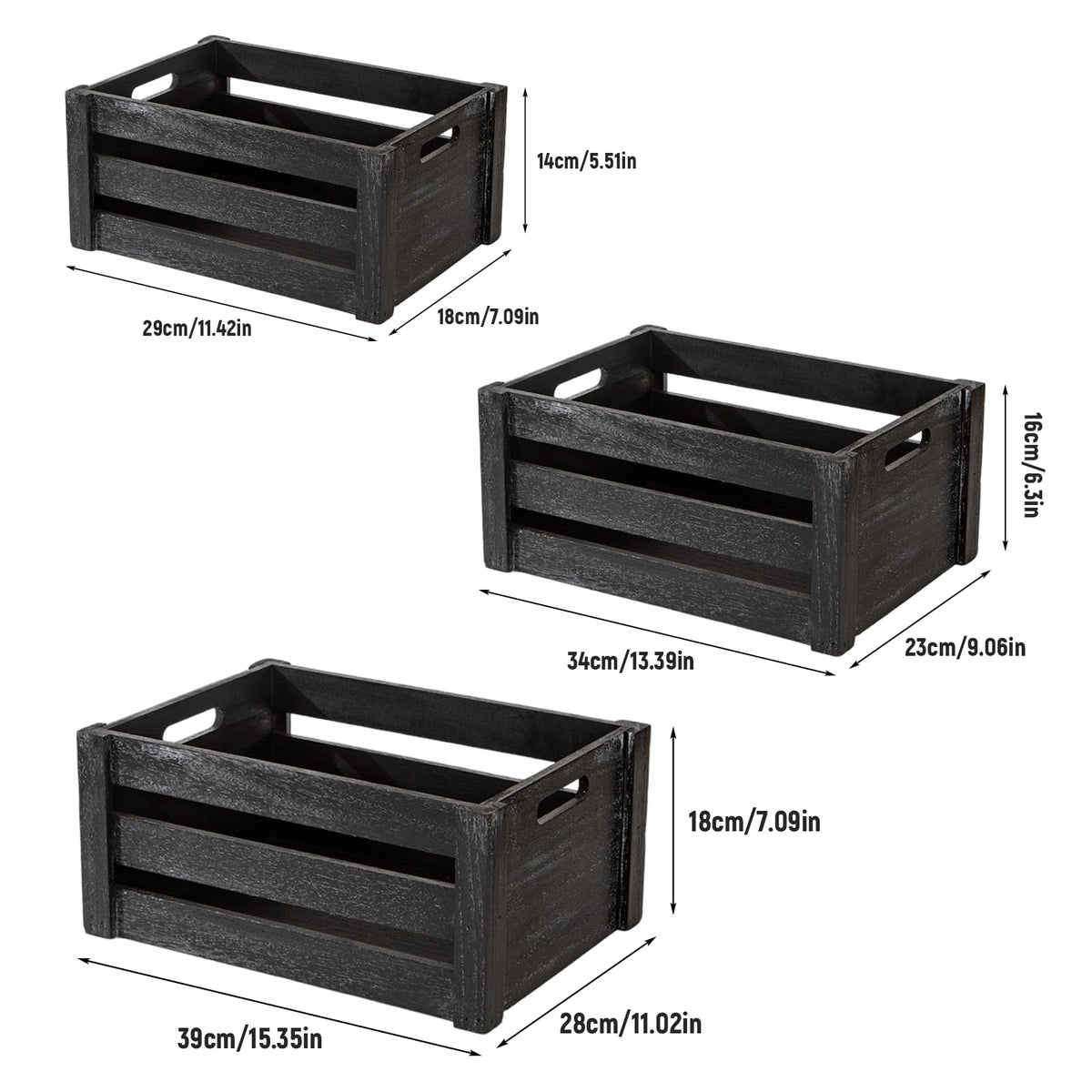 Set of 3 Nesting Wooden Crates with Handles H499904
