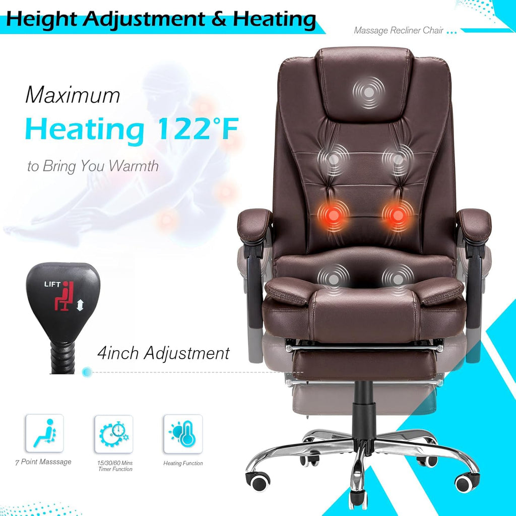 Massage Office Chair with Heat Function & Footrest T3110